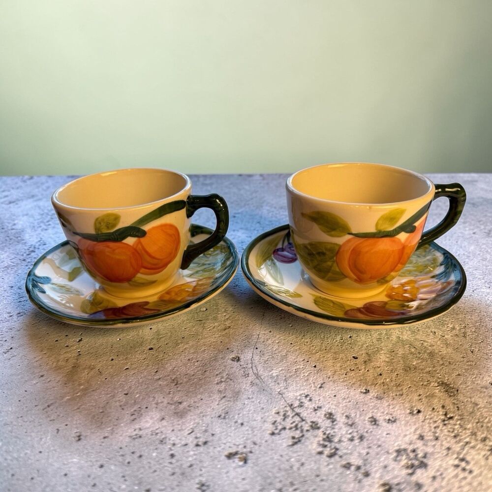 Franciscan Fresh Fruit Tea Cups and Saucers Made in USA Set of 2 4 Pieces - Picture 2 of 9
